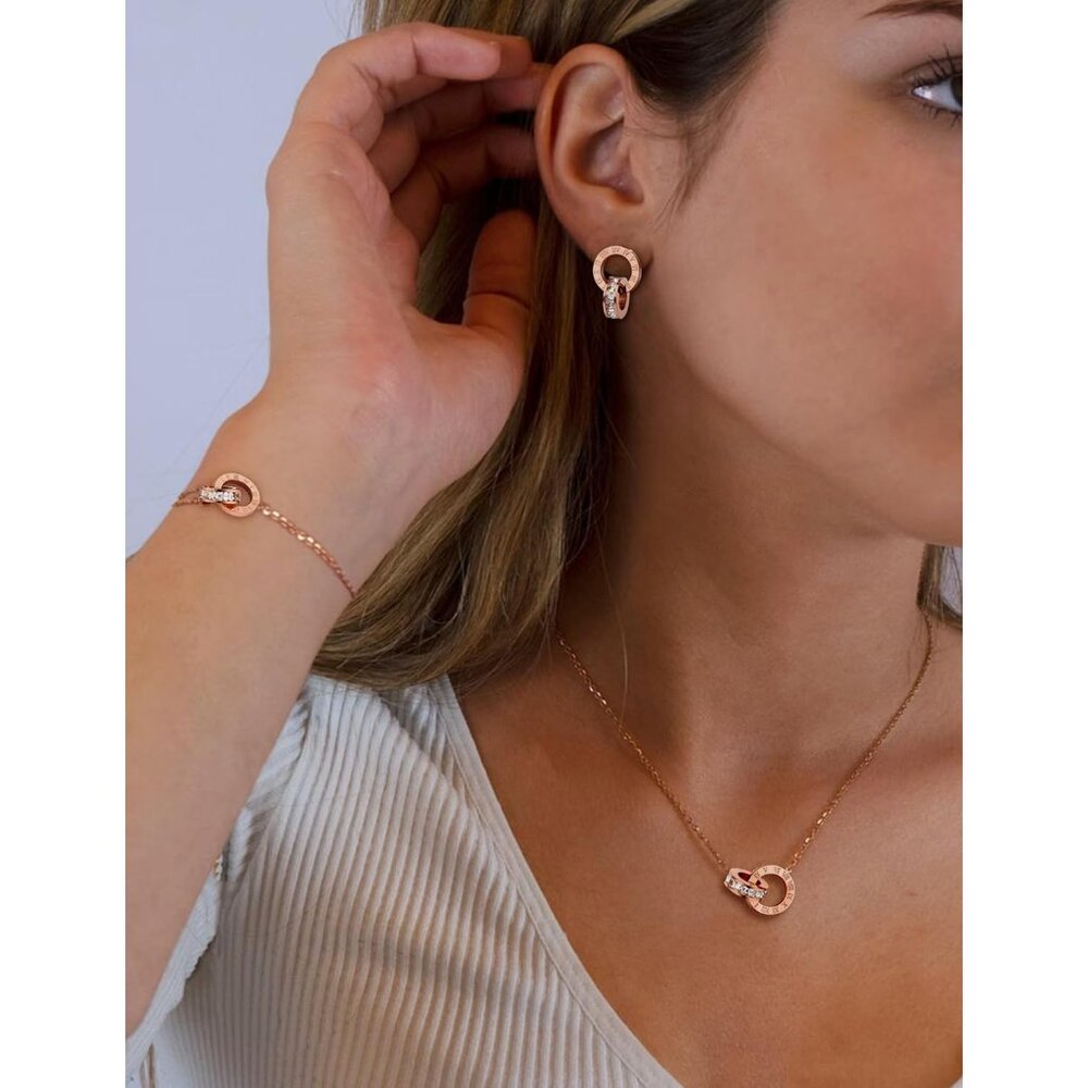 Rose Gold Interlocking Circle Jewelry Set Necklac… - image 3